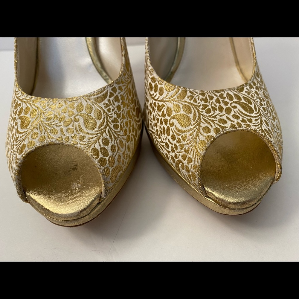 Christian Dior open toe pumps heels fabric leather gold 39.5 - Picture 7 of 14